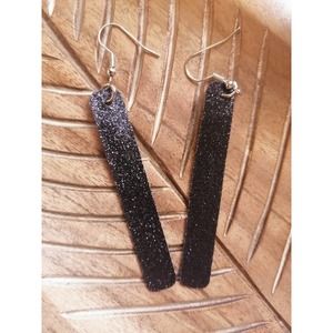 Faux Leather Black Sparkly Glitter Dangle Earrings